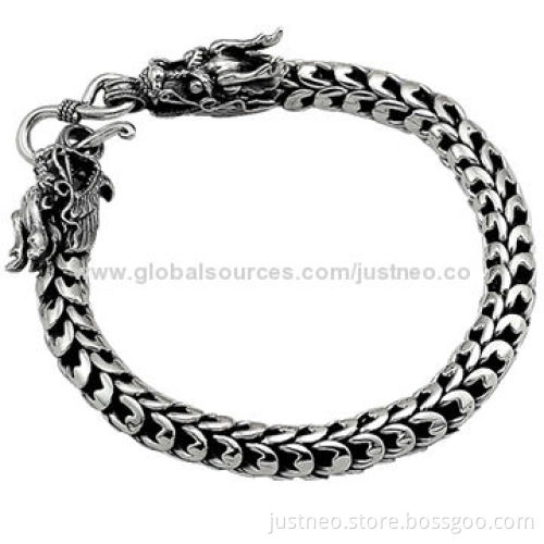 Men bracelet, 925 sterling silver, cool dragon head
